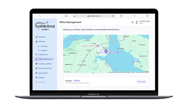 ToothReferral Dashboard on MacBook